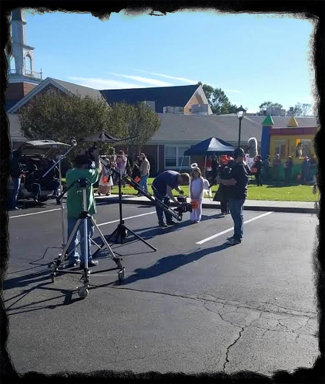 Fisher crew filming the trunk or treat scene in the fall of 2018